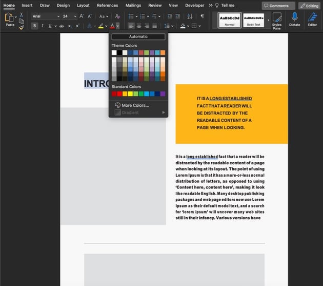 How to change text colors.