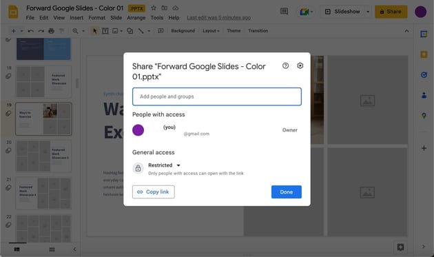 How to use Google Slides sharing settings.