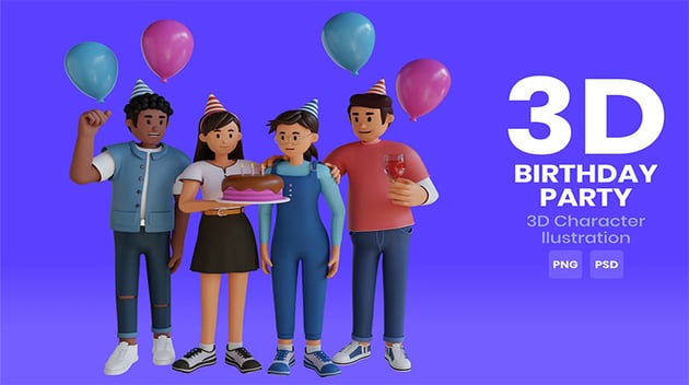 Birthday Party 3D Characters