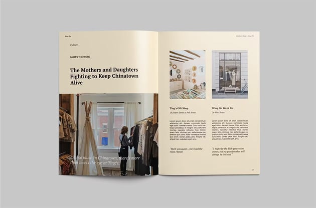 In terms of the magazine spread design, you shouldn’t be afraid of taking content across the central spine of the magazine spread.