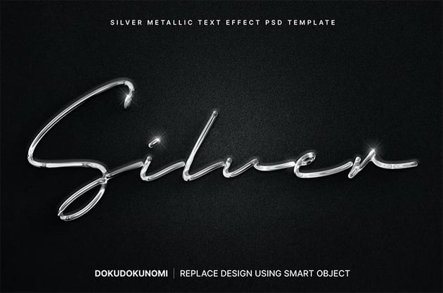 Silver metallic text effect (PSD)