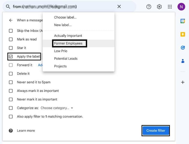 Filter emails by sender in Gmail step 2