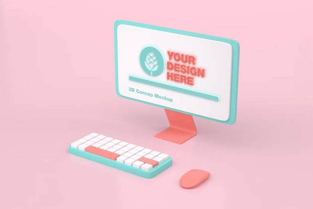 3D Cartoon Computer Mockup