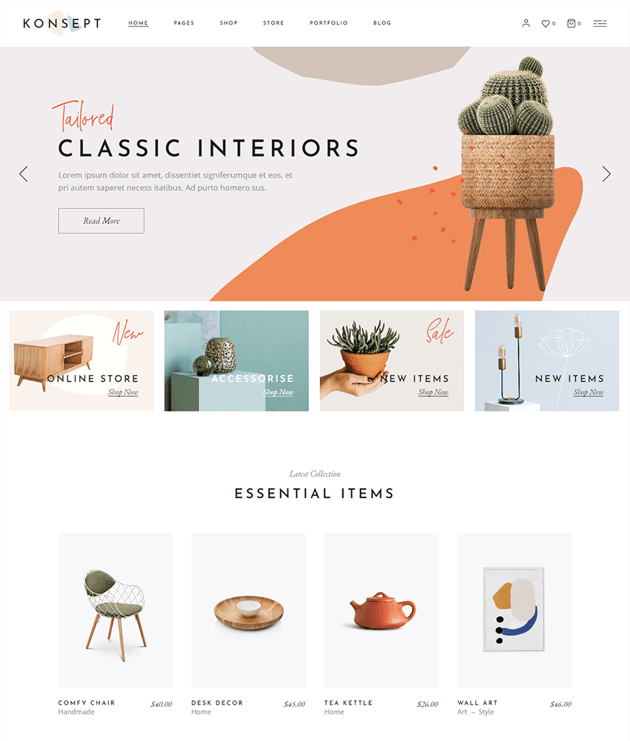 Konsept - Plantilla de tienda online de muebles para WordPress