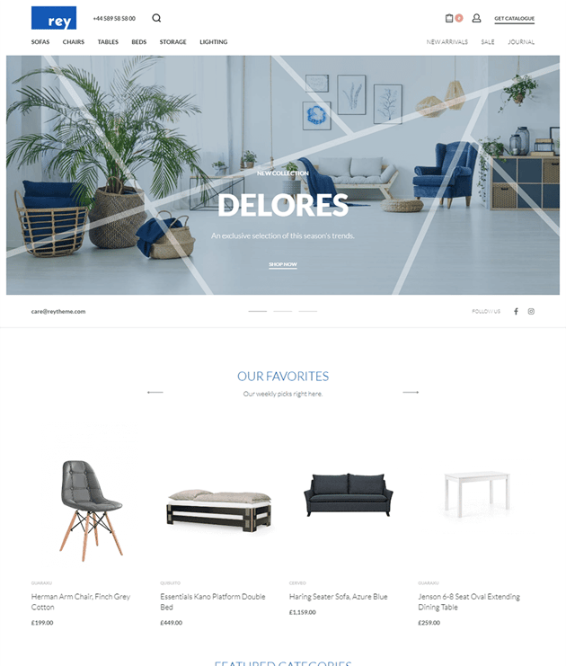 Rey - Elegante plantilla de WooCommerce para vender muebles, ropa y accesorios de moda