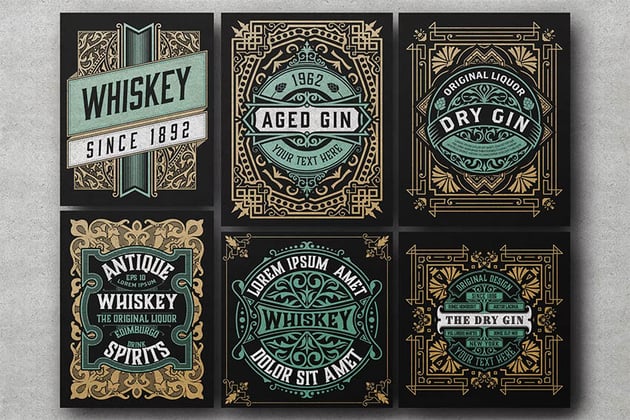 Set of 6 Vintage Labels for Packing