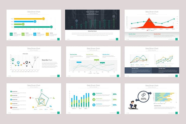 Organizational & Data Chart - Presentación con gráfico de datos, plantilla de diagrama de flujo