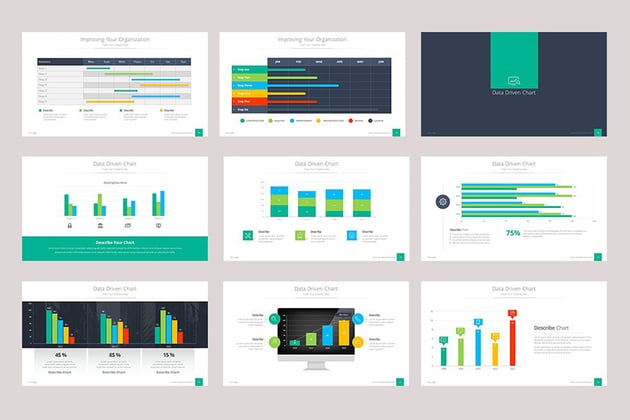 Organizational & Data Chart - Presentación con gráfico de datos, plantilla de diagrama de flujo
