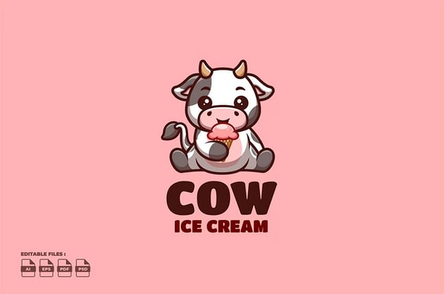 Cute Cow Ice Cream Logo