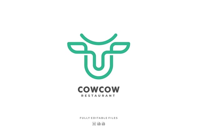 Minimal Cow Line Art Logo