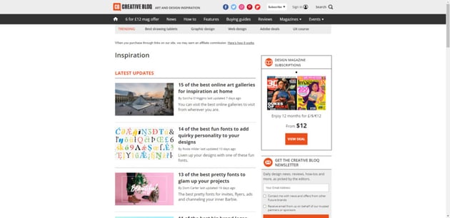 The Inspiration section of the Creative Blog blog has listicles of the best fonts, logos, and more