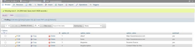 In PHPMYADMIN, your database will list all of the table details in it. Look for the one called siteurl.