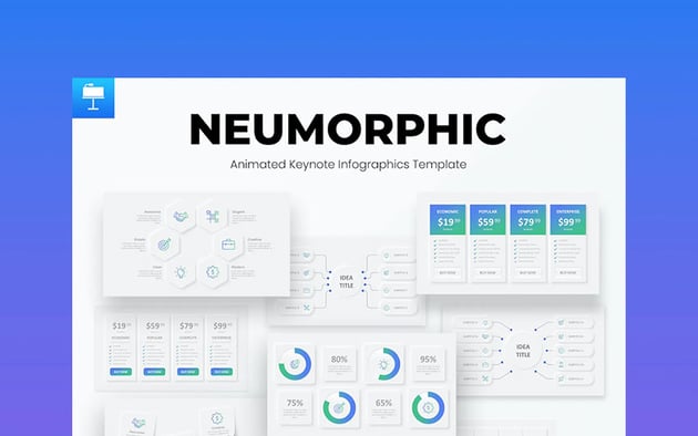 Neumorphic Animated Keynote Template Designs