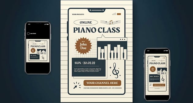 Online Piano Class Flyer Set