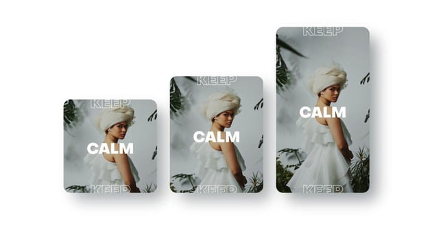 Three size examples of the template with a woman in the middle and text on top.