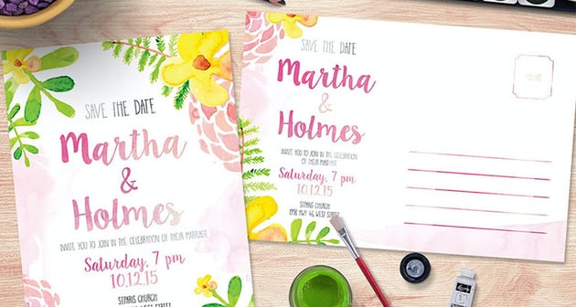 Watercolor Postcard Invitation Template (PSD)