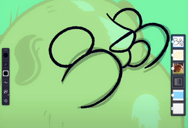 Adobe Fresco animation: draw a middle point between the first and third frames.