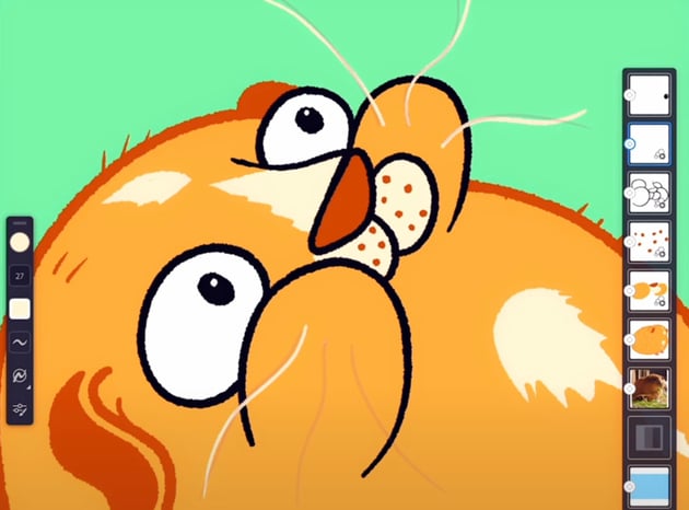 Using Adobe Fresco to animate: add the whiskers.