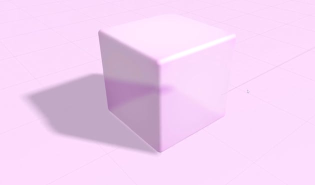 The cube with the glass material applied.