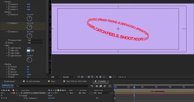 How to animate a poster in After Effects: Set keyframes on Y and Z axis rotation.