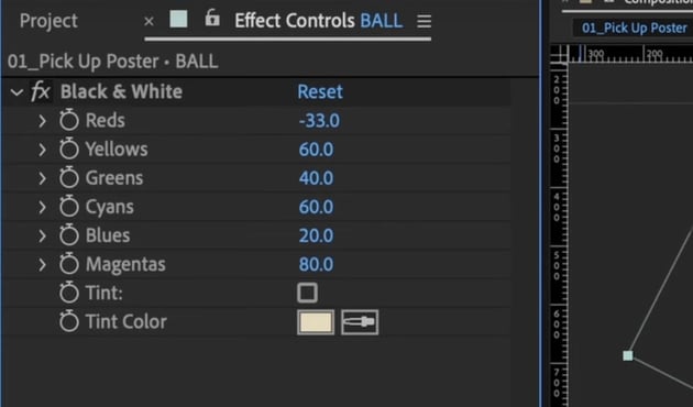 After Effects for designers​: Edit the Black & White effect.