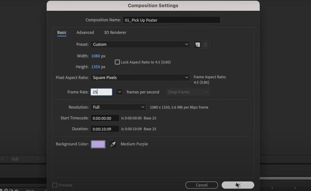Adobe After Effects tutorial​: Composition settings.