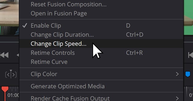 Click Change Clip Speed In Right Click Context Menu