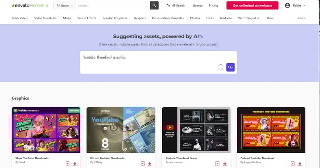Envato Elements Ai search tool screenshot for article on how to create YouTube videos using AI.