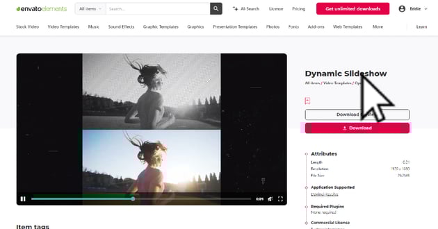Dynamic Slide show template thumbnail for article on how to use DaVinci Resolve templates.