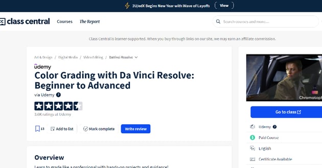 Thumbnail for Tutorial on Color Grading with DaVinci Resolve Beginner to Advanced for another DaVinci Resolve tutorial for beginners.