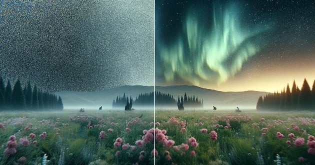 Ai generated image depicting an image being denoised for article on how to denoise footage in DaVinci Resolve.