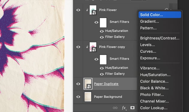 add a solid color from the adjustment layer button in the layers panel