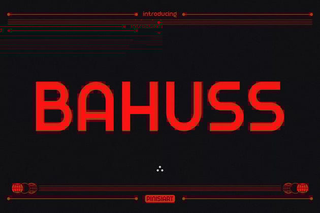 Bahuss display font similar to Bauhaus with bold geometric letterforms