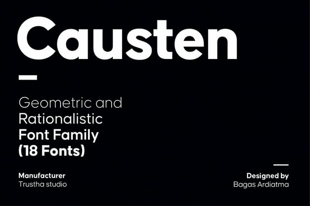 Causten geometric font family similar to Bauhaus with 18 font styles