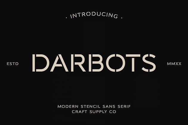 Darbots modern stencil font similar to Bauhaus geometric style