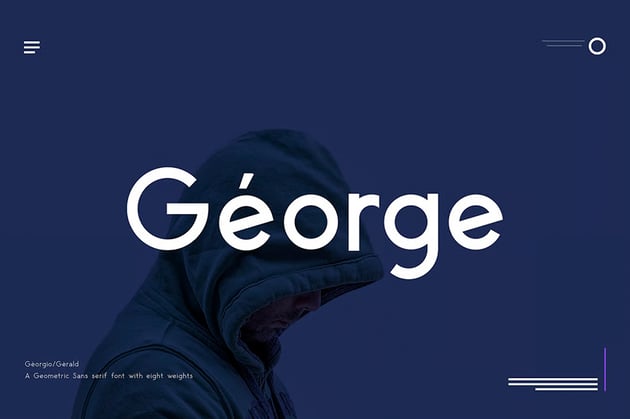 Géorge geometric sans serif font similar to Bauhaus with eight weight variations