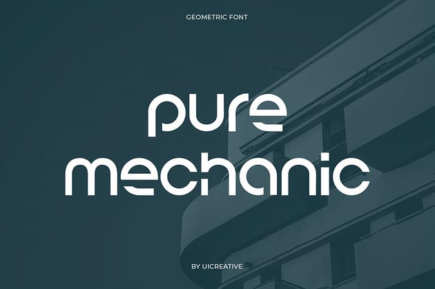 Pure Mechanic typeface, Bauhaus-style geometric font with clean lines