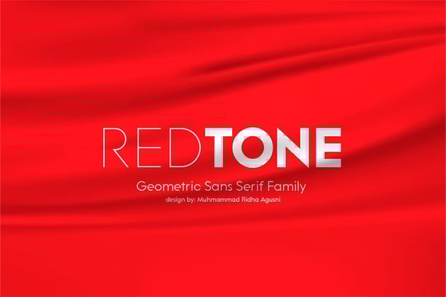 Redtone geometric sans serif font similar to Bauhaus on red background