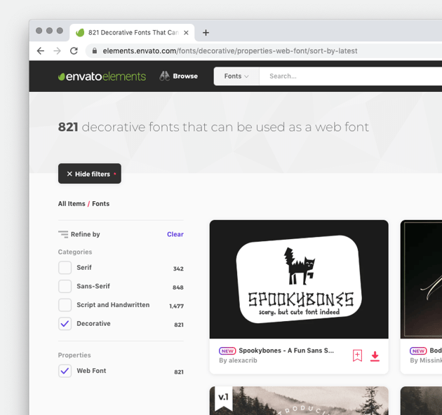 decorative web fonts on Envato Elements