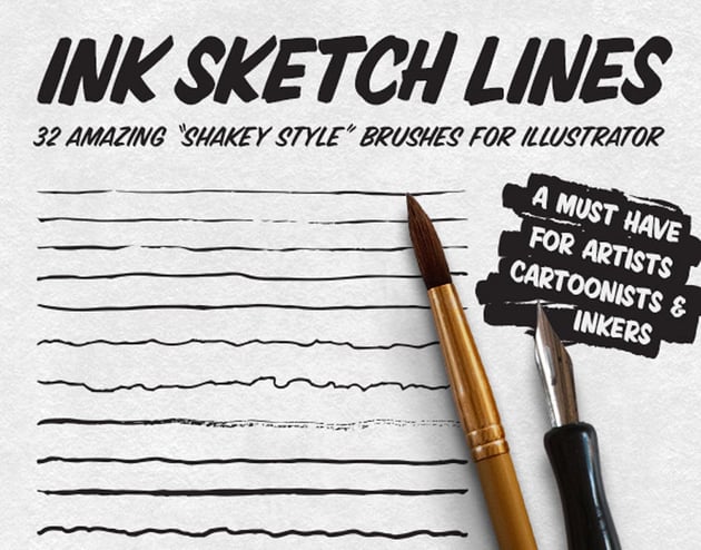 Ink Sketch Lines - 32 Illustrator Brushes