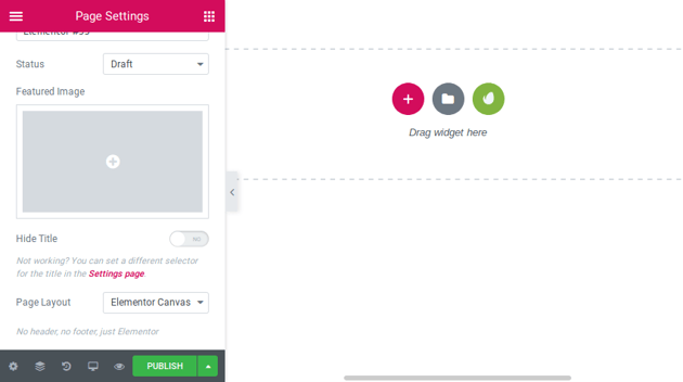 Blank page in the Elementor page editing interface