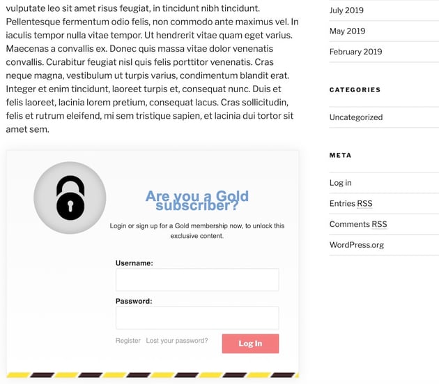 Im creating a gold content locker which will appear whenever visitors attempt to access restricted content 