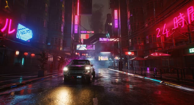 Cyberpunk 2077 showcases ray tracing technology, bringing Night City to life with realistic lighting (Image Credit: CD Projekt Red)