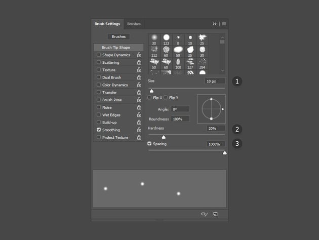 Particle brush settings