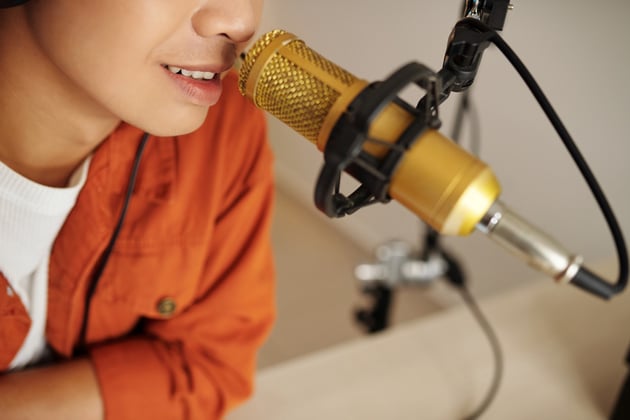 blogger making asmr content in a microphone