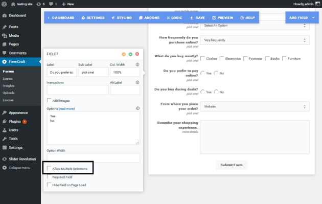 Radio button configuration