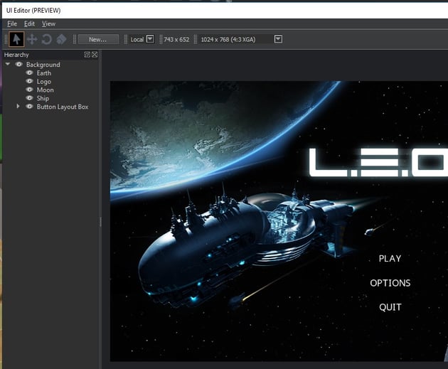 UI Editor with a loaded canvas