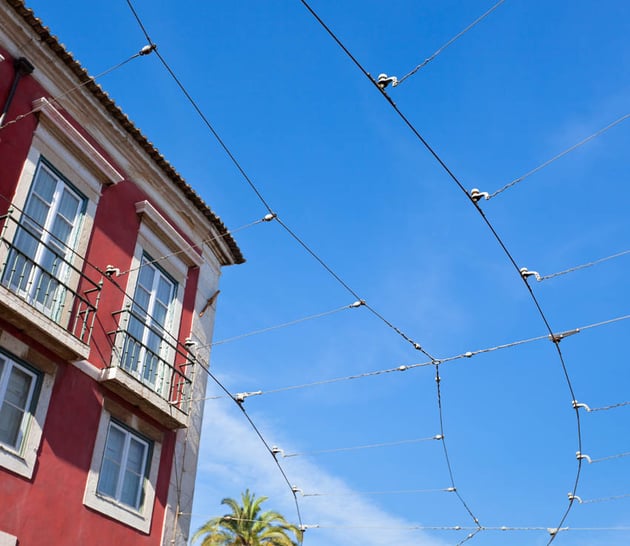 building with cables