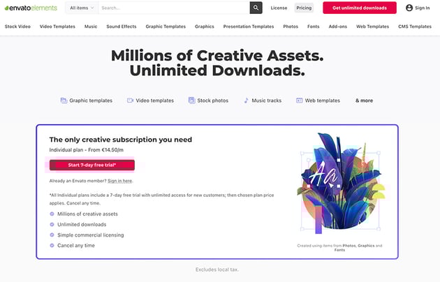 Envato Elements subscription pricing