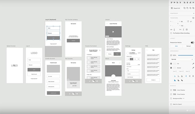 app wireframe in adobe xd